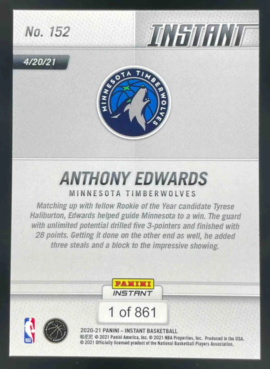 2020-21 Panini Instant #152 Anthony Edwards RC Rookie - Image 2