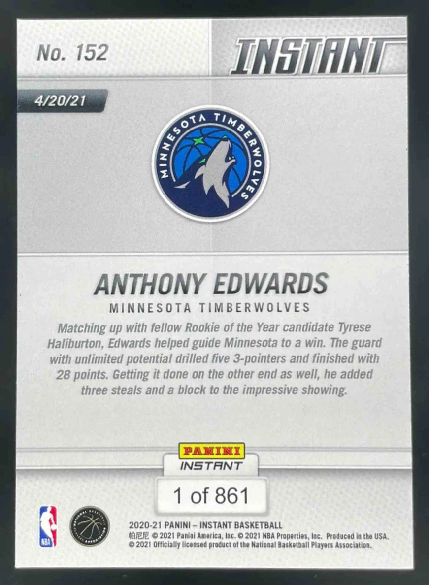 2020-21 Panini Instant #152 Anthony Edwards RC Rookie - Image 2