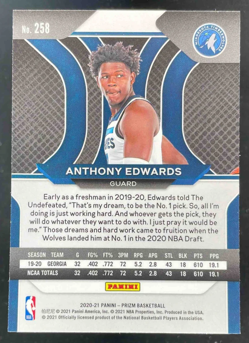 2020-21 Panini Prizm #258 Anthony Edwards RC - Image 2