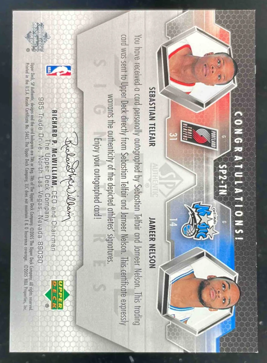 2004 SP Authentic Signatures Dual #TN Sebastian Telfair Jameer Nelson Auto /25 - Image 2