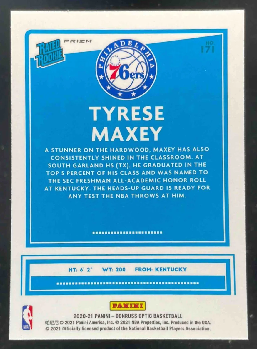 2020-21 Panini Donruss Optic Hyper Pink #171 Tyrese Maxey RC Rated Rookie - Image 2