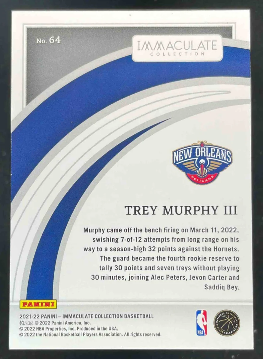 2021-22 Panini Immaculate Collection #64 Trey Murphy III RC /99 - Image 2