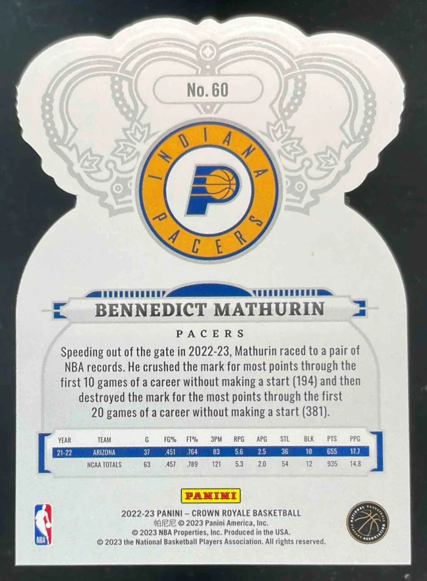 2022-23 Panini Crown Royale Crystal Pink #60 Bennedict Mathurin RC /75 - Image 2
