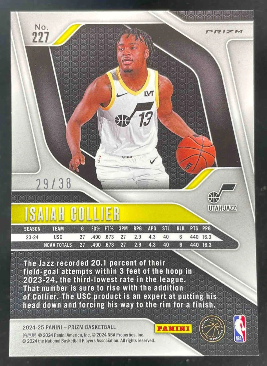 2024-25 Panini Prizm White Wave Prizm #227 Isaiah Collier RC /38 - Image 2