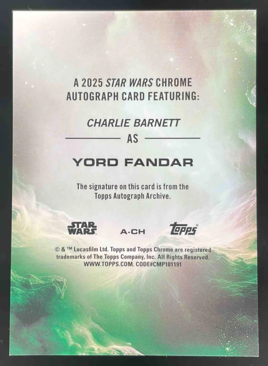 2025 Topps Chrome Star Wars Rebel Orange Charlie Barnett Yord Fandar Auto /25 - Image 2