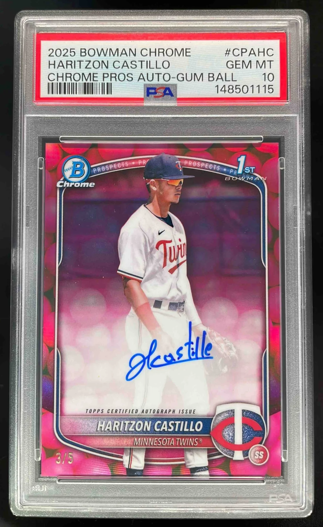 2025 Bowman Chrome Prospect Gum Ball #CPA-HC Haritzon Castillo RC Auto /5 PSA 10