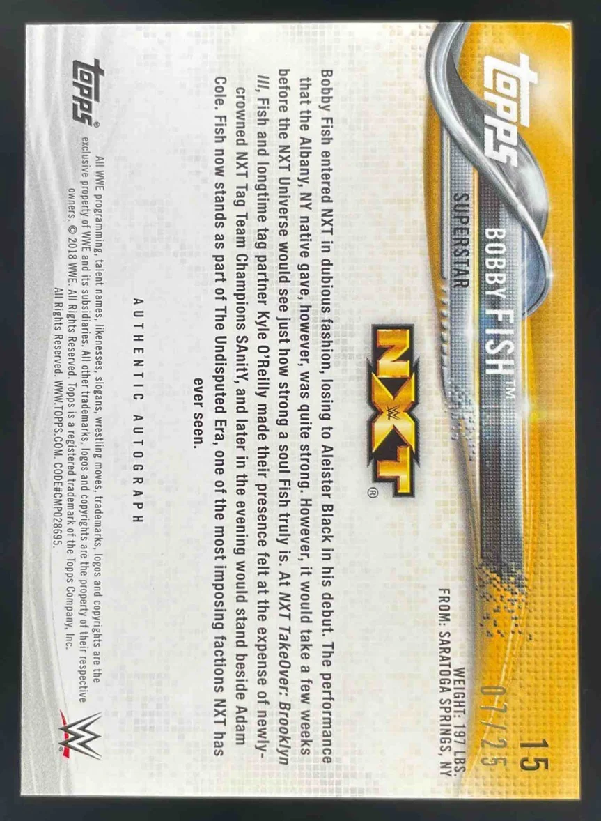 2018 Topps WWE Silver #15 Bobby Fish RC Auto /25 - Image 2