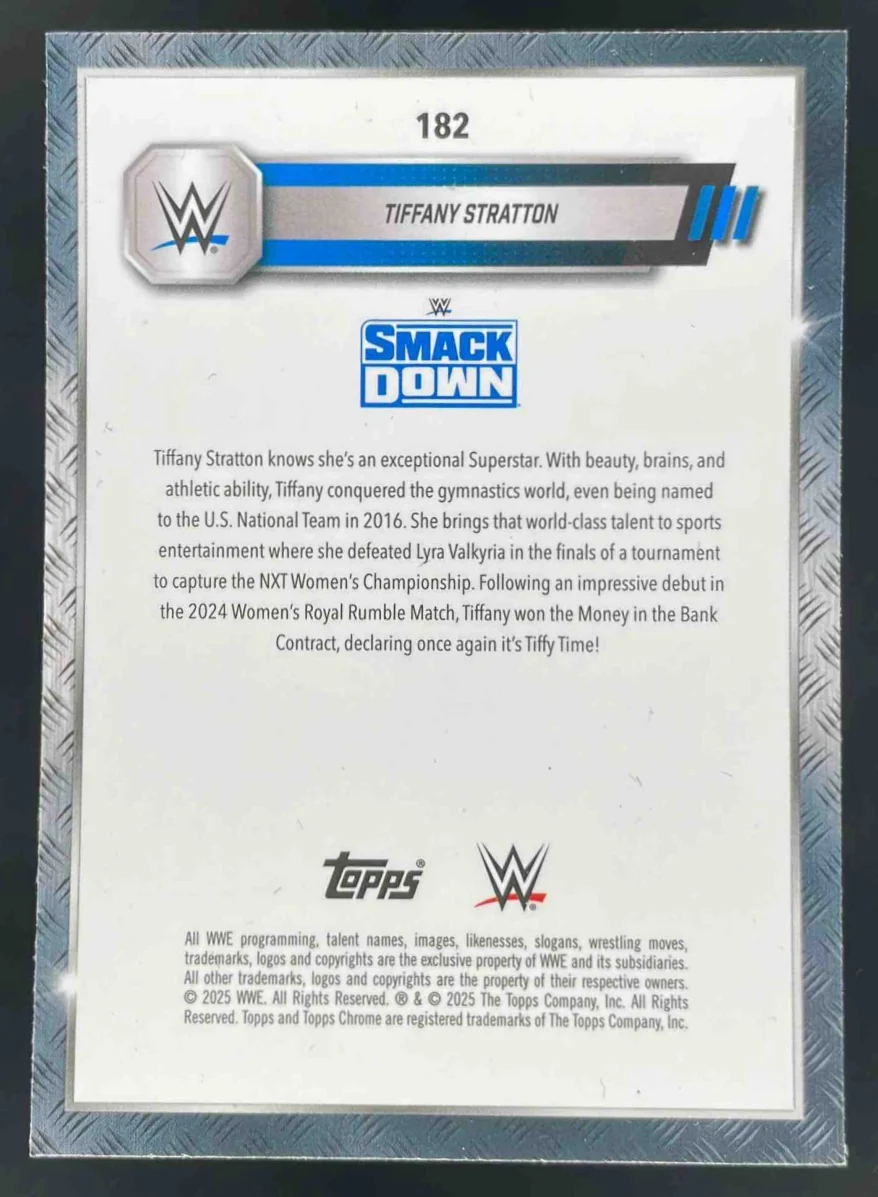 2025 Topps Chrome WWE Pink Shimmer Refractors #182 Tiffany Stratton - Image 2