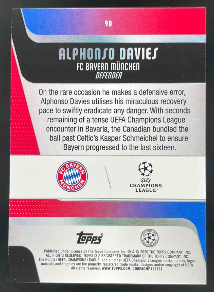 2025-26 Topps UEFA Club Competitions Gold Foil #90 Alphonso Davies /50 - Image 2