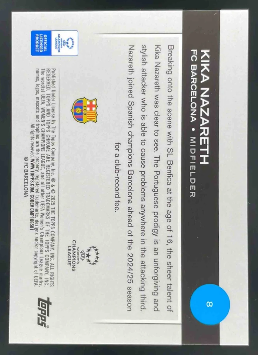 2024-25 Topps UEFA Women's Champions Chrome Rose Gold #8 Kika Nazareth /50 - Image 2