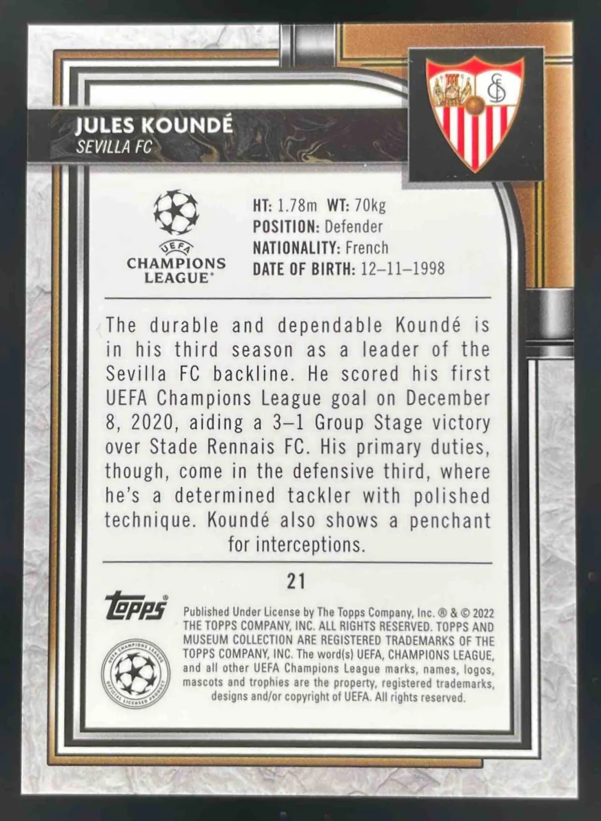 2021 Topps Museum Collection UEFA Champions League Ruby #21 Jules Kounde/25 - Image 2