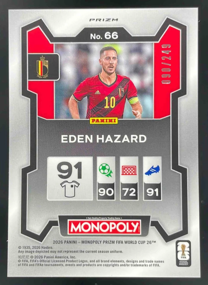 2026 Panini Prizm Monopoly World Cup Light Blue Prizm #66 Eden Hazard /249 - Image 2