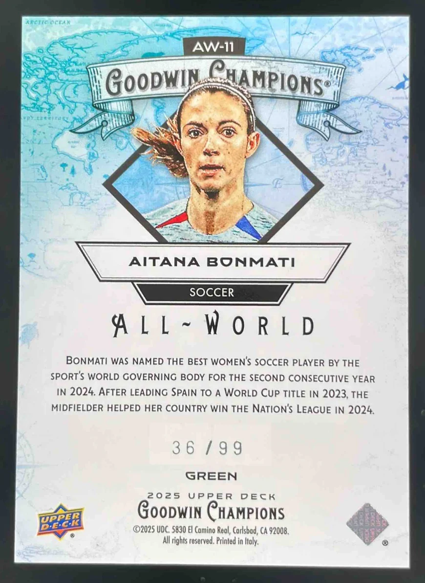 2025 Upper Deck Goodwin Champions All World Green #AW-11 Aitana Bonmati /99 - Image 2