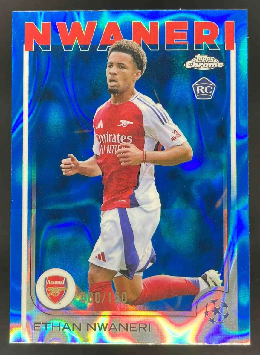 2024-25 Topps Chrome UEFA Club Blue Lava Refractor #158 Ethan Nwaneri RC /150