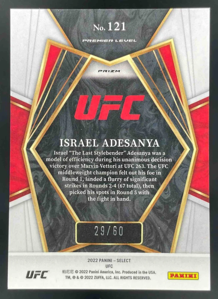 2022 Panini Select UFC Purple Prizms #121 Israel Adesanya Premier Level /60 - Image 2