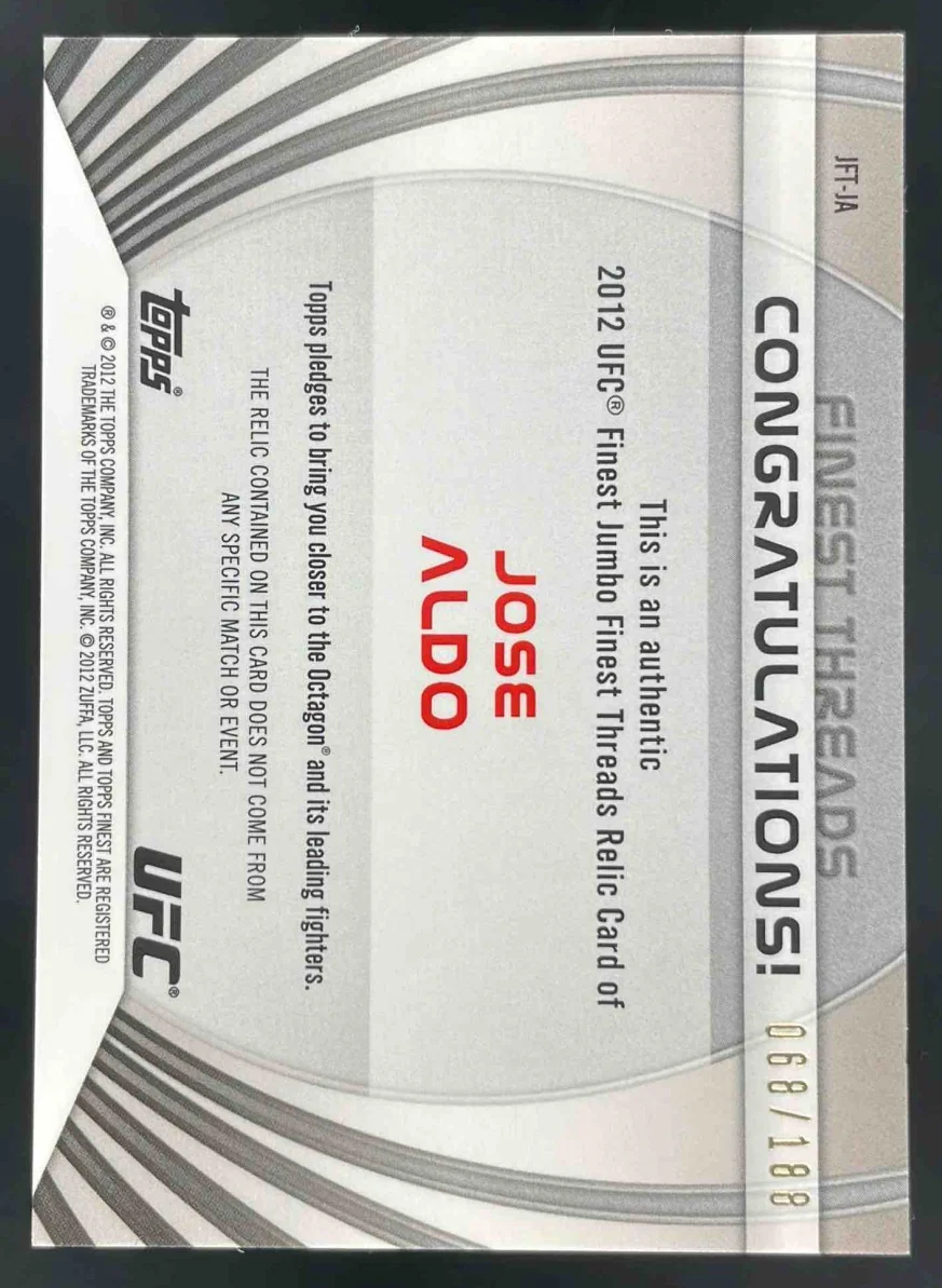 2013 Topps Finest Threads Jumbo Fighter Relics Blue #JFT-JA Jose Aldo /188 - Image 2