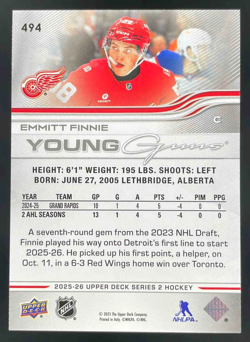 2025-26 Upper Deck Series 2 Young Guns #494 Emmitt Finnie RC - Image 2