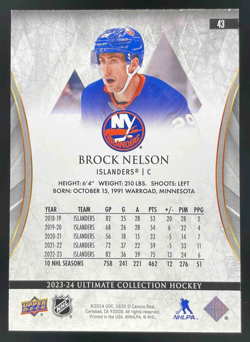 2023-24 Upper Deck Ultimate Collection Purple #43 Brock Nelson /15 - Image 2