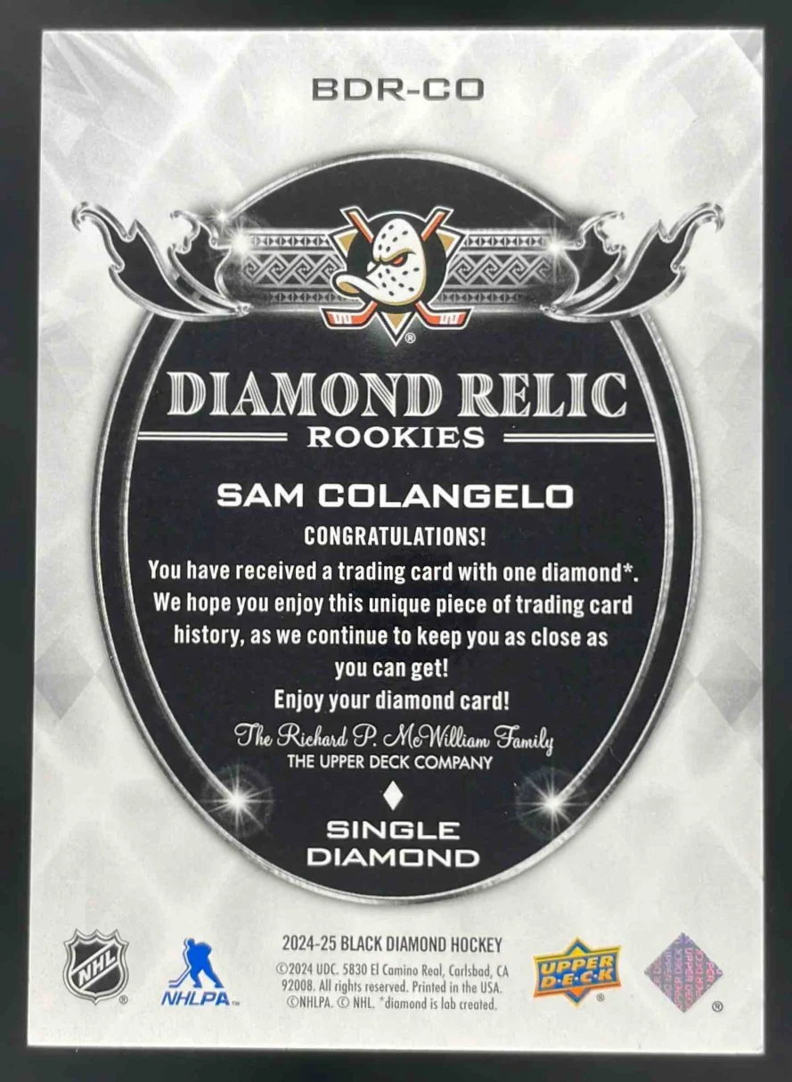 2024 Upper Deck Black Diamond Relic Rookies #BDR-CO Sam Colangelo /99 - Image 2