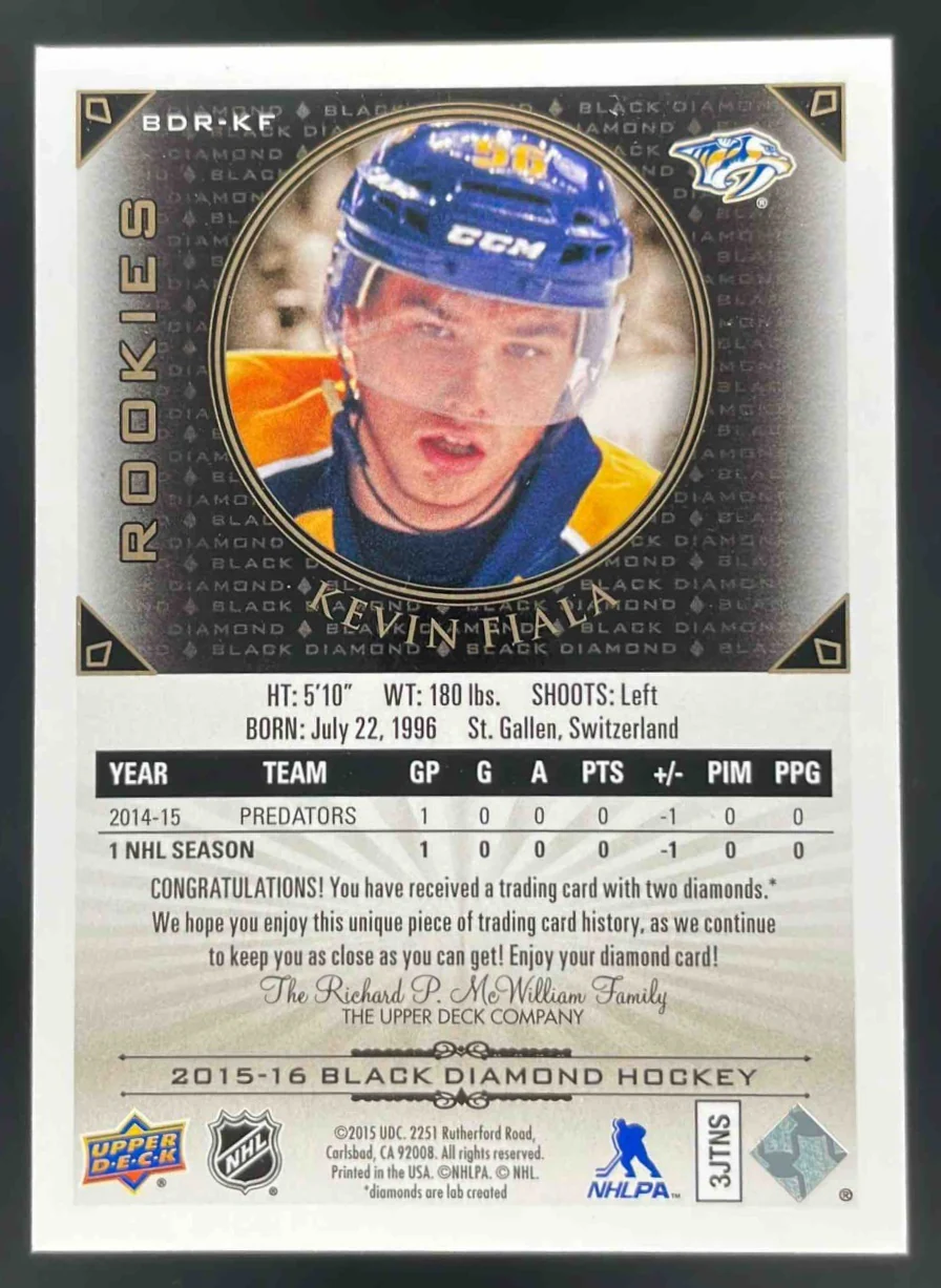 2015-16 Upper Deck Black Diamond Rookies #BDR-KF Kevin Fiala RC /99 - Image 2