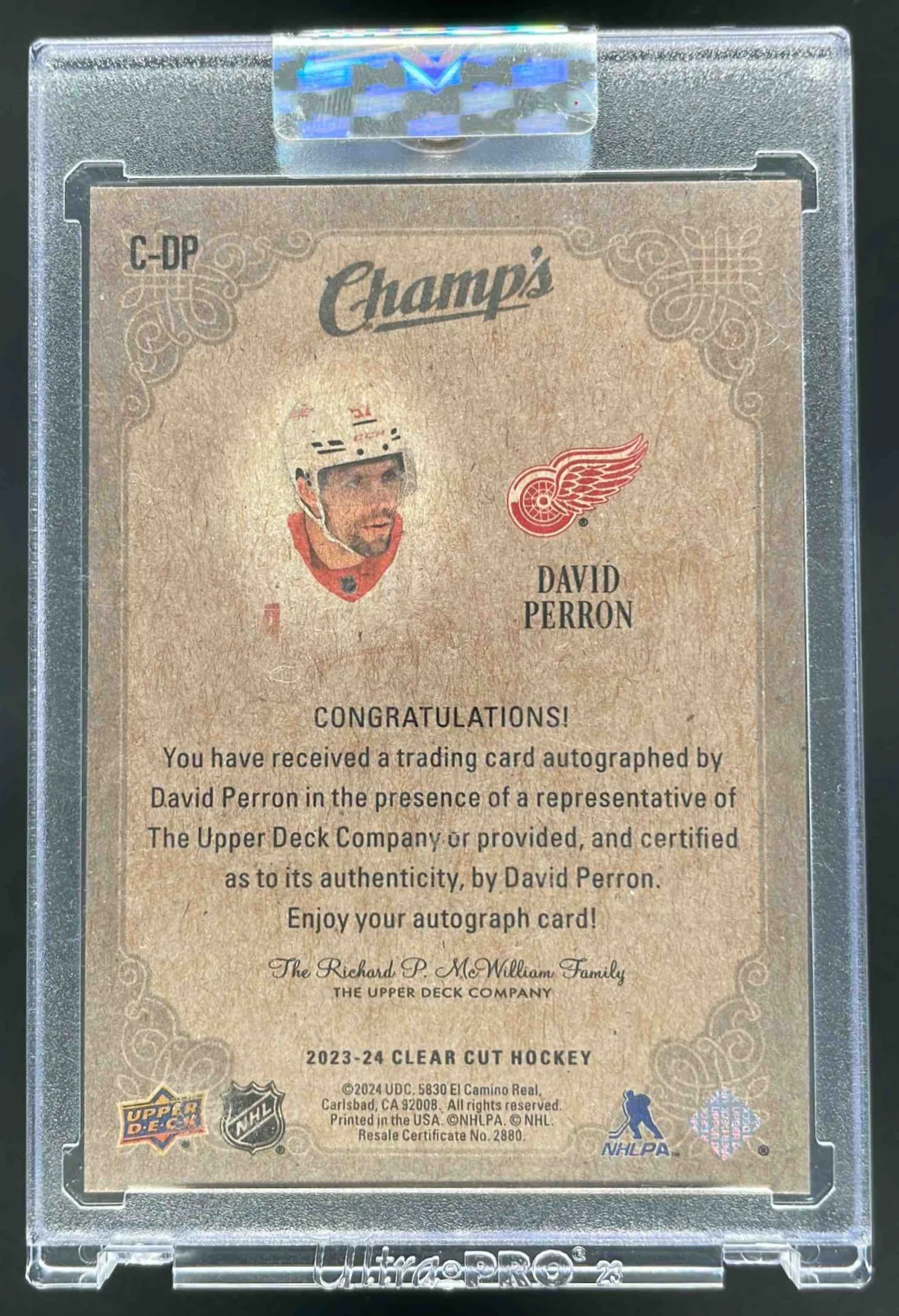 2023-24 Upper Deck Clear Cut Champs Autos #C-DP David Perron Auto - Image 2