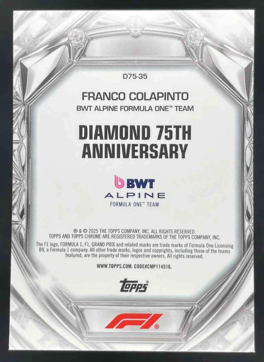 2025 Topps Chrome Formula 1 Diamond Mini-Diamond #D75-35 Franco Colapinto - Image 2