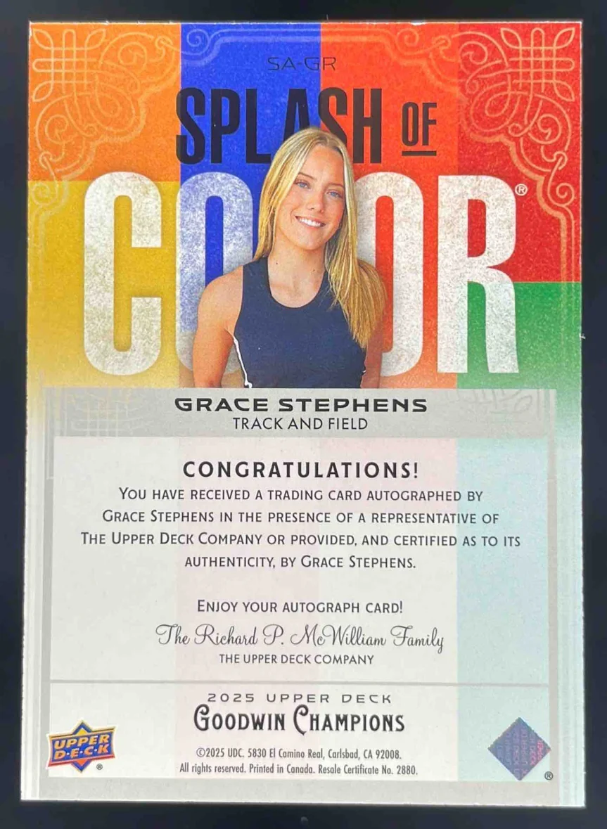 2025 Upper Deck Goodwin Champions Splash of Color Autographs Grace Stephens Auto - Image 2