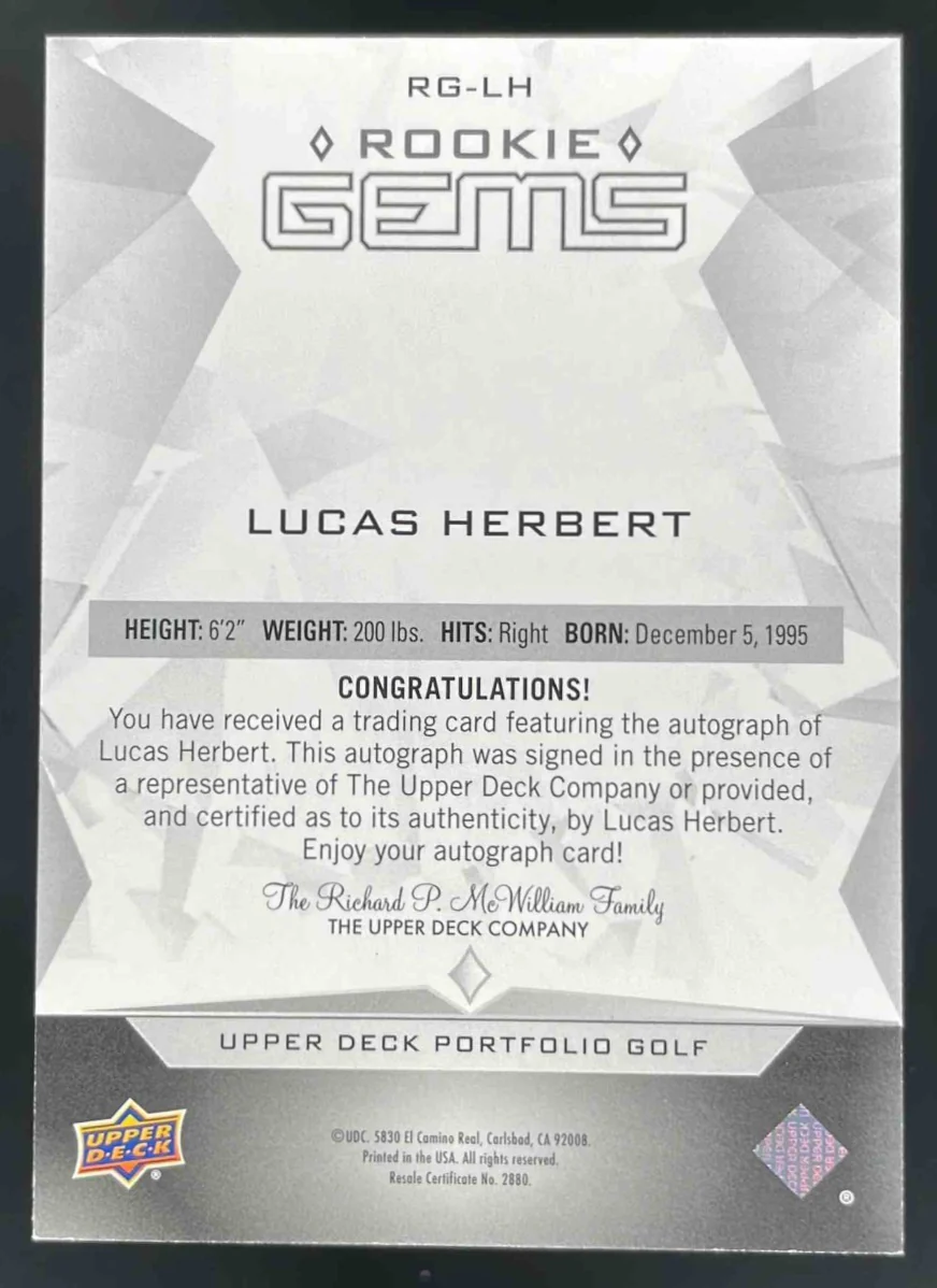 2024 Upper Deck Portfolio Black Diamond Gems Pure Black Lucas Herbert Auto /199 - Image 2