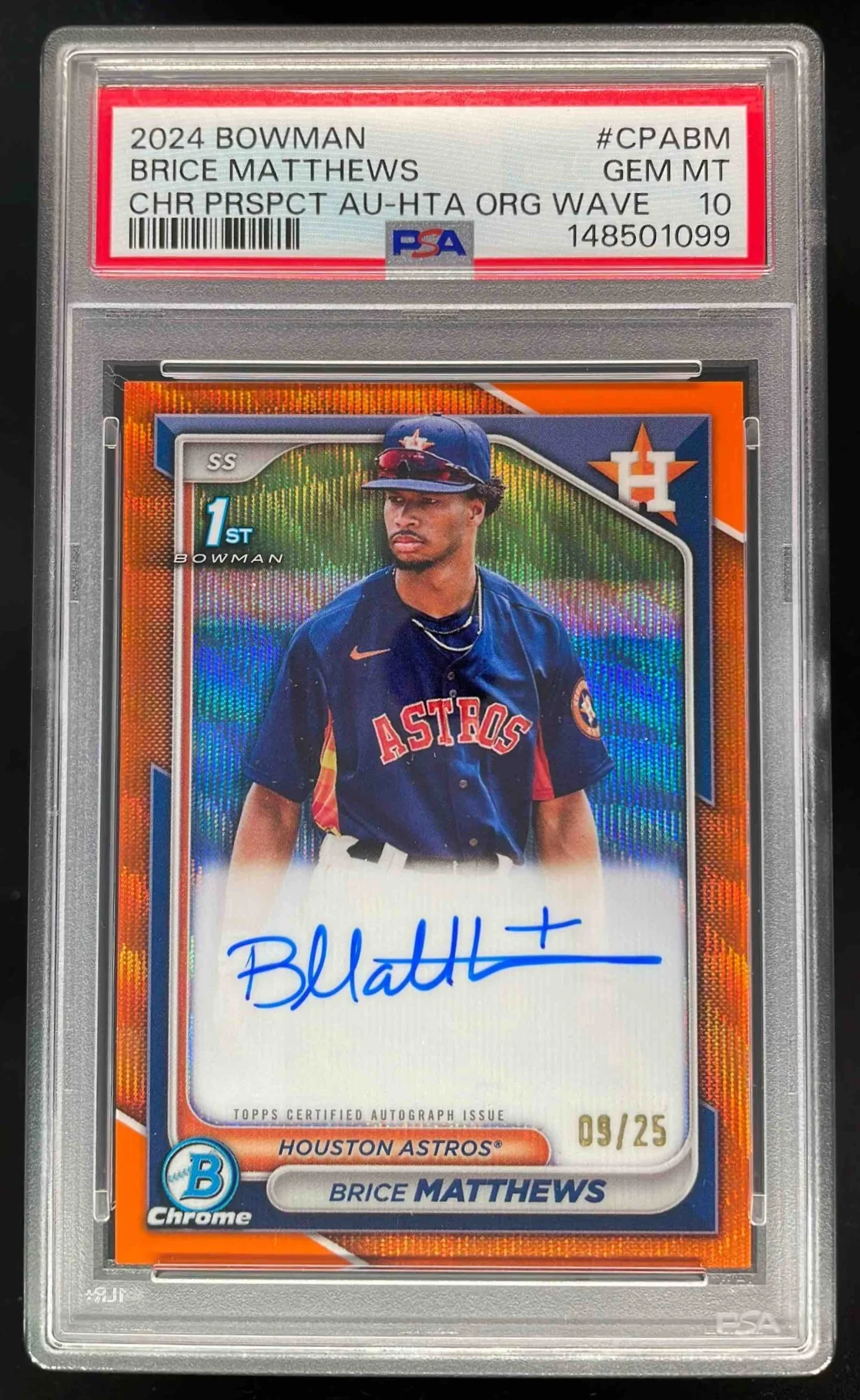 2024 Bowman Chrome Orange Wave #CPA-BM Brice Matthews RC Auto /25 PSA 10