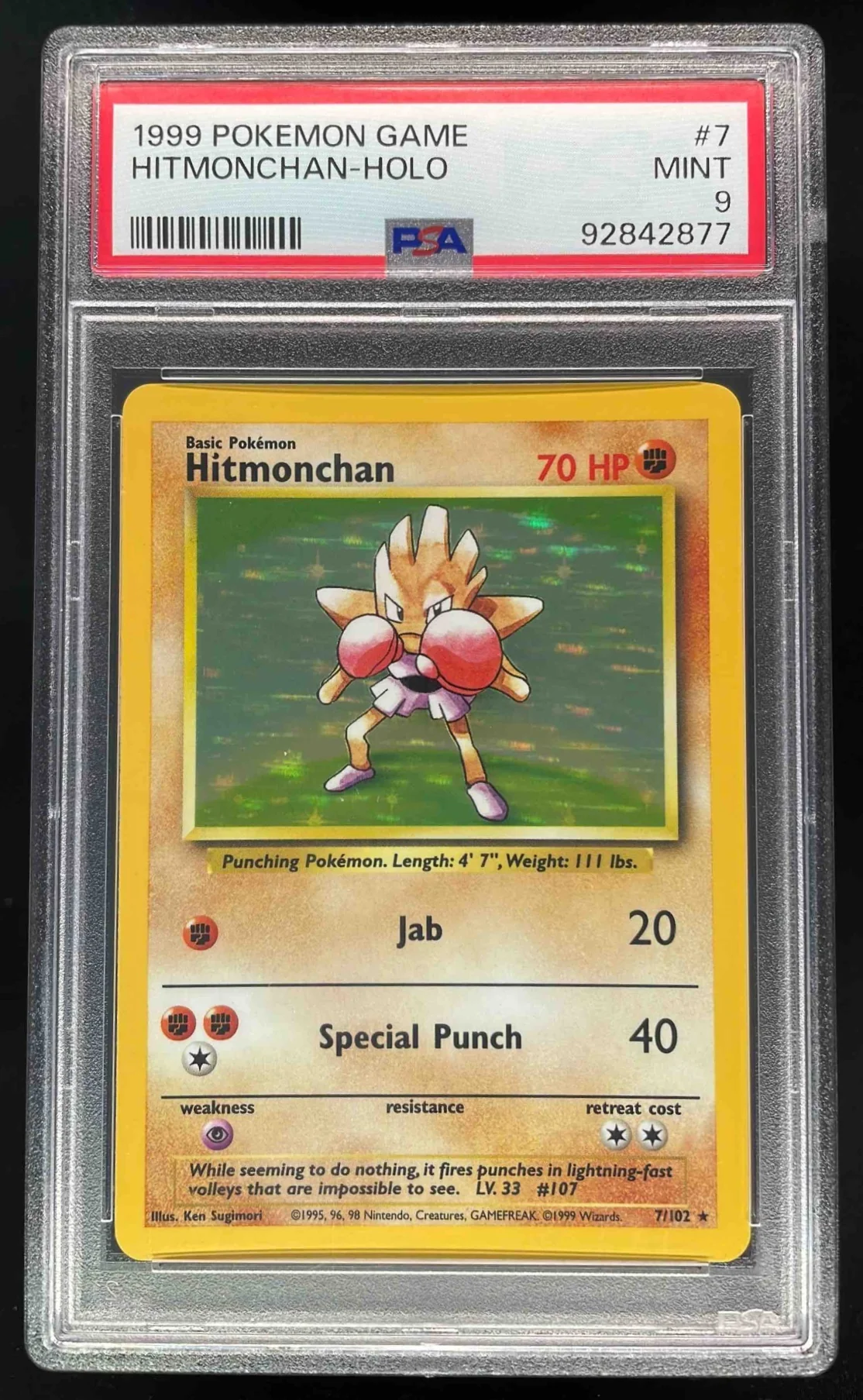 1999 Pokemon Unlimited #7/102 Hitmonchan Rare Holo PSA 9