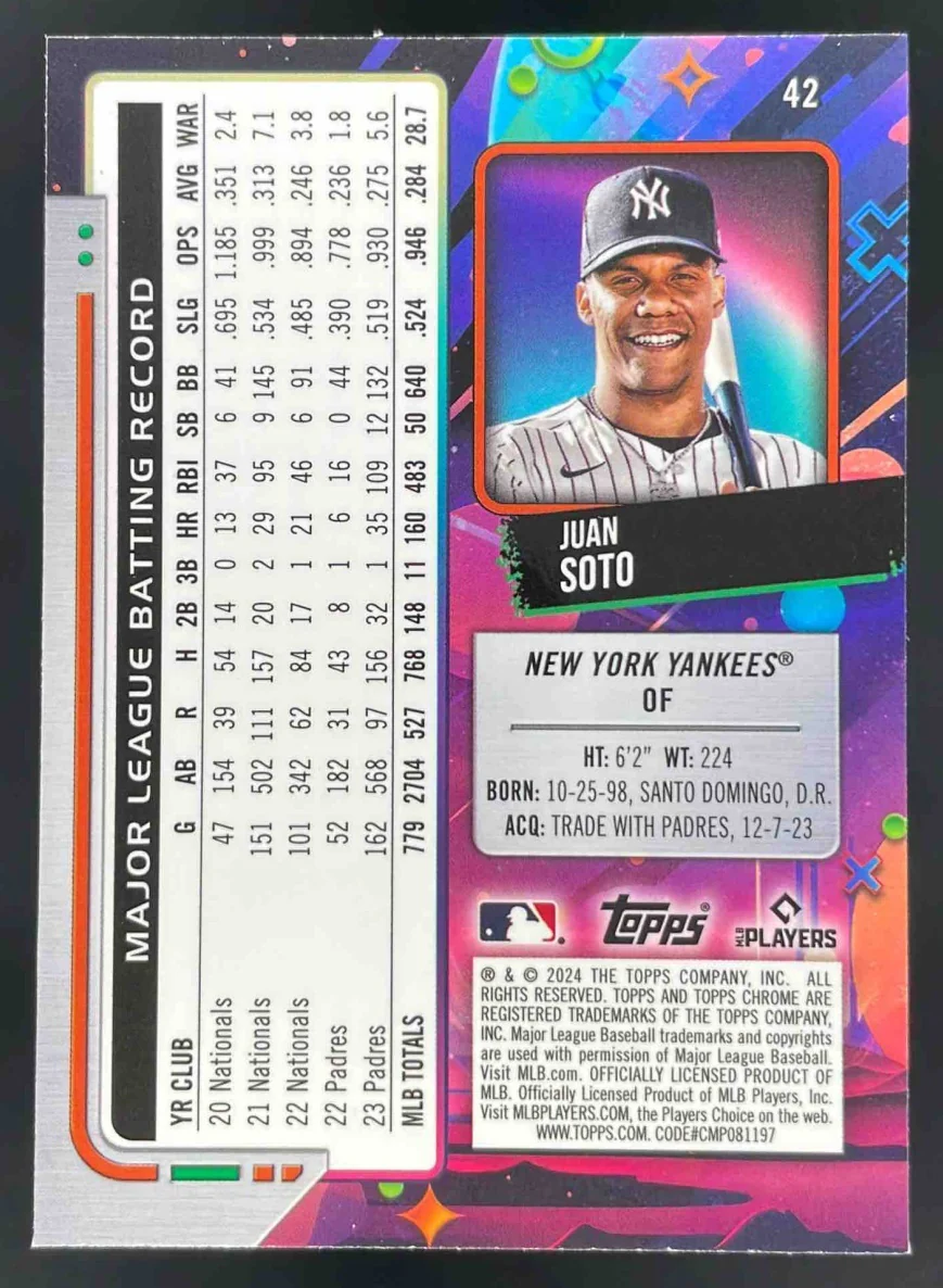 2024 Topps Cosmic Chrome Green Space Dust Refractor #42 Juan Soto /75 - Image 2