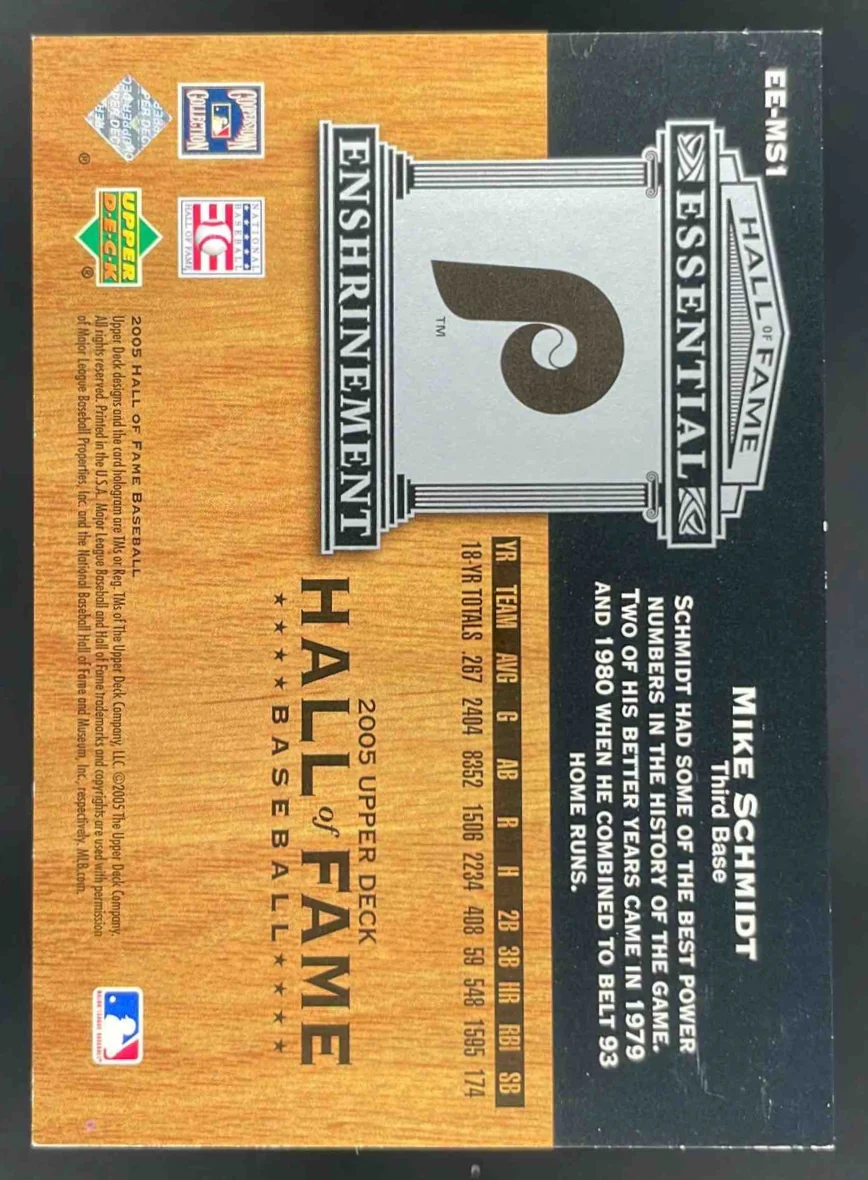 2005 UD Hall of Fame Essential Enshrinement Silver Mike Schmidt Batting /15 - Image 2