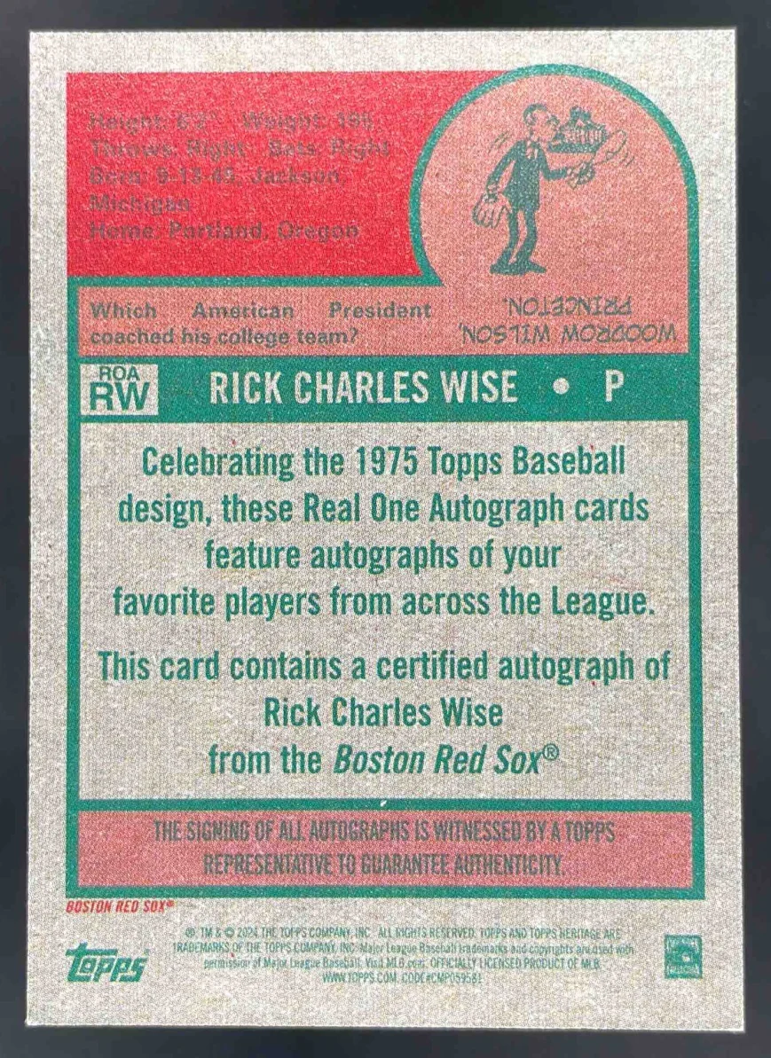 2024 Topps Heritage High Number Real One Auto Red Ink #ROA-RW Rick Wise /75 - Image 2
