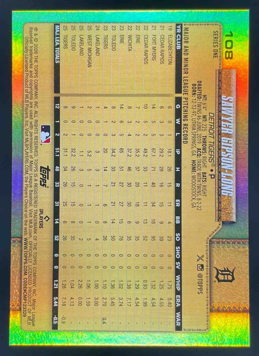 2026 Topps Golden Mirror Variation SSP #108 Sawyer Gipson-Long - Image 2