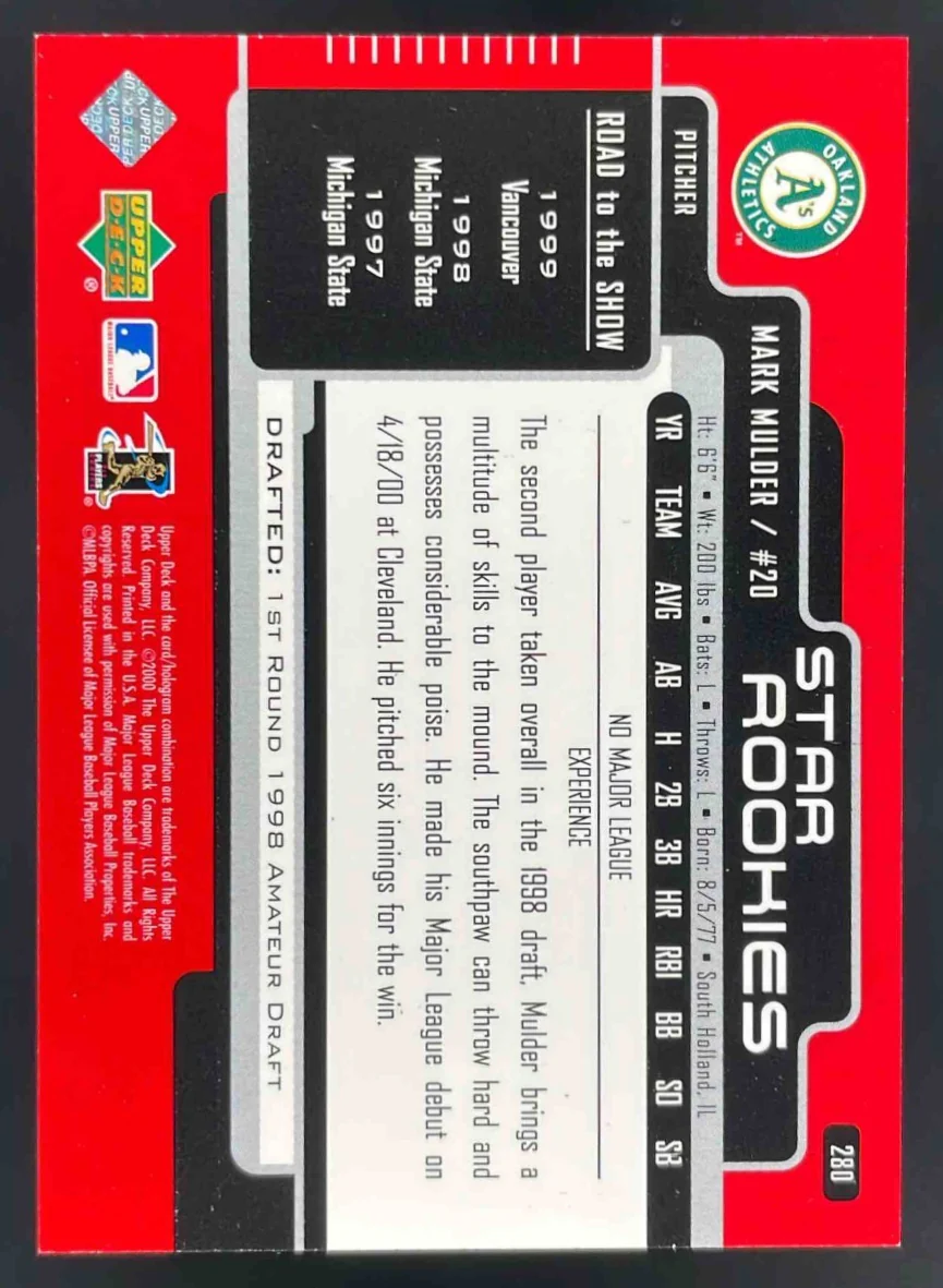 2000 Upper Deck UD Exclusives Silver #280 Mark Mulder Auto /100 - Image 2