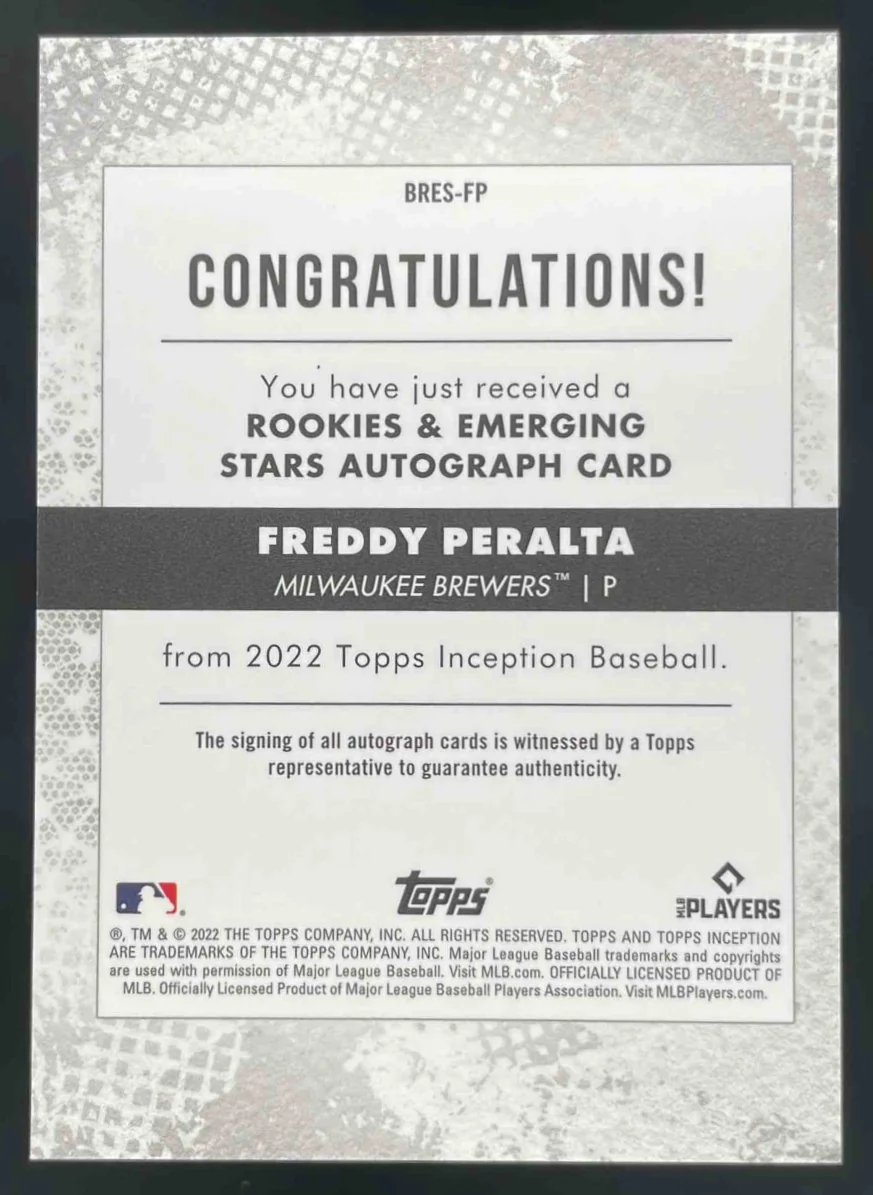 2022 Topps Inception Rookie and Emerging Stars Green Freddy Peralta Auto /125 - Image 2