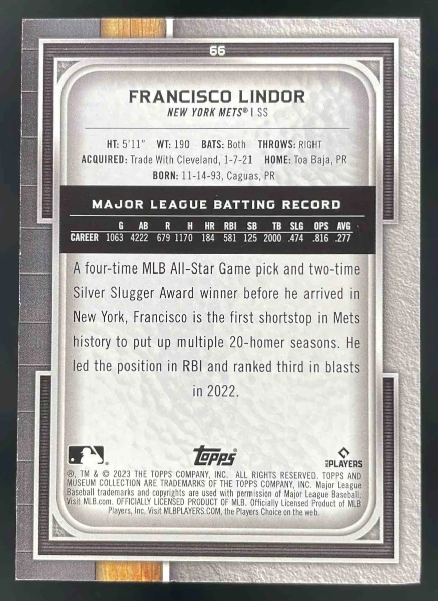 2023 Topps Museum Collection Ruby #66 Francisco Lindor /50 - Image 2