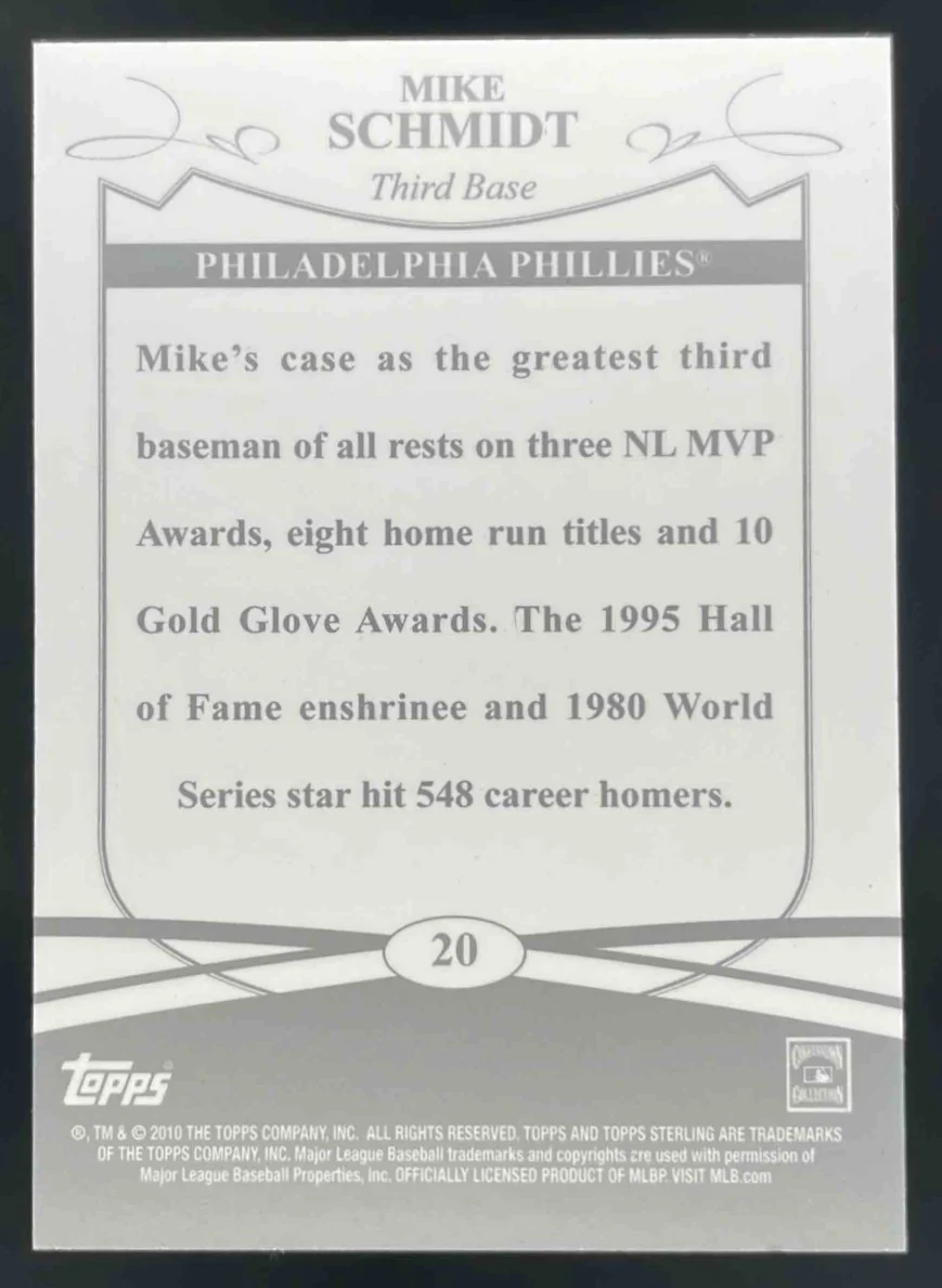2010 Topps Sterling White #20 Mike Schmidt /50 - Image 2