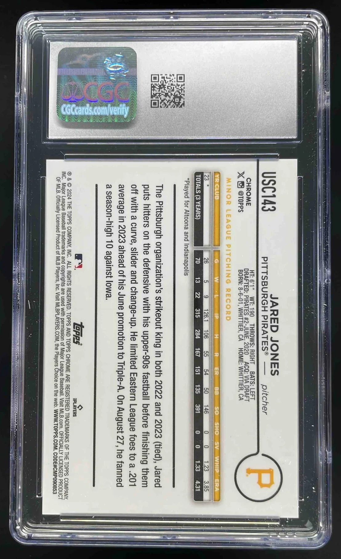 2024 Topps Chrome Update Image Variations Gold Speckle Jared Jones RC /50 CGC 10 - Image 2