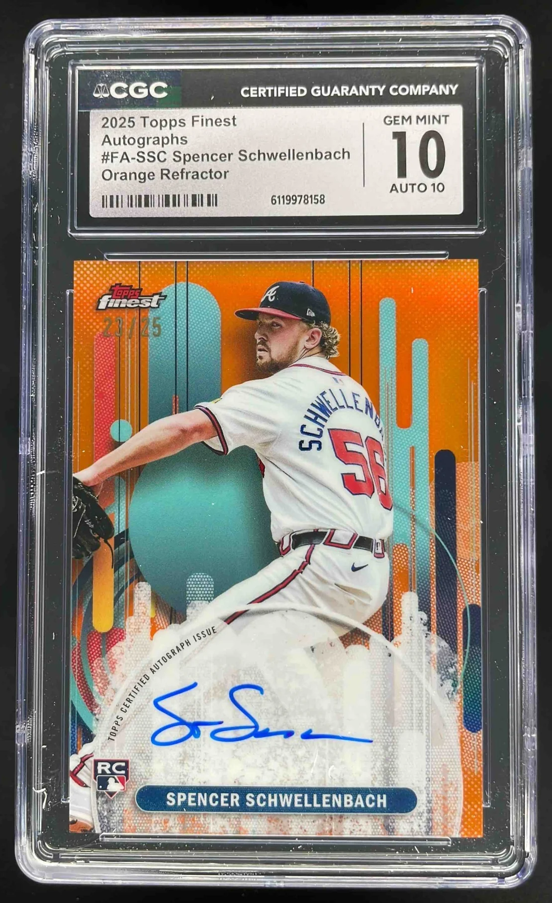 2025 Finest Orange Refractor #FA-SSC Spencer Schwellenbach RC Auto /25 CGC 10