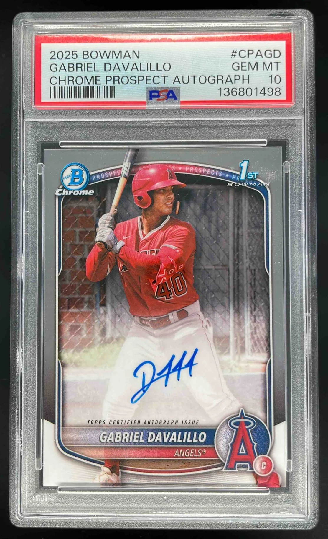 2025 Bowman Chrome Prospect Autograph #CPA-GD Gabriel Davalillo RC Auto PSA 10