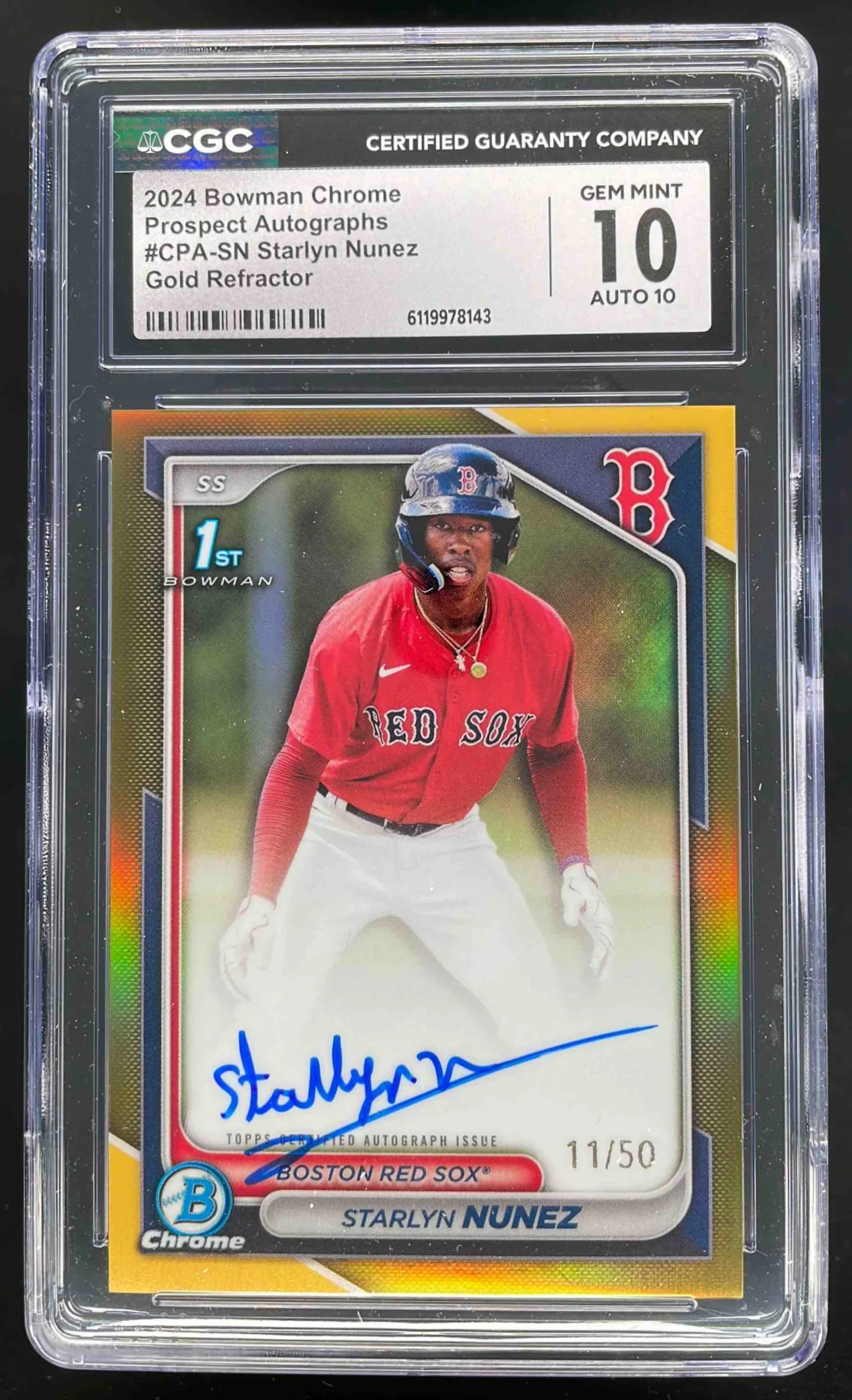 2024 Bowman Chrome Gold Refractor #CPA-SN Starlyn Nunez RC Auto /50 CGC 10