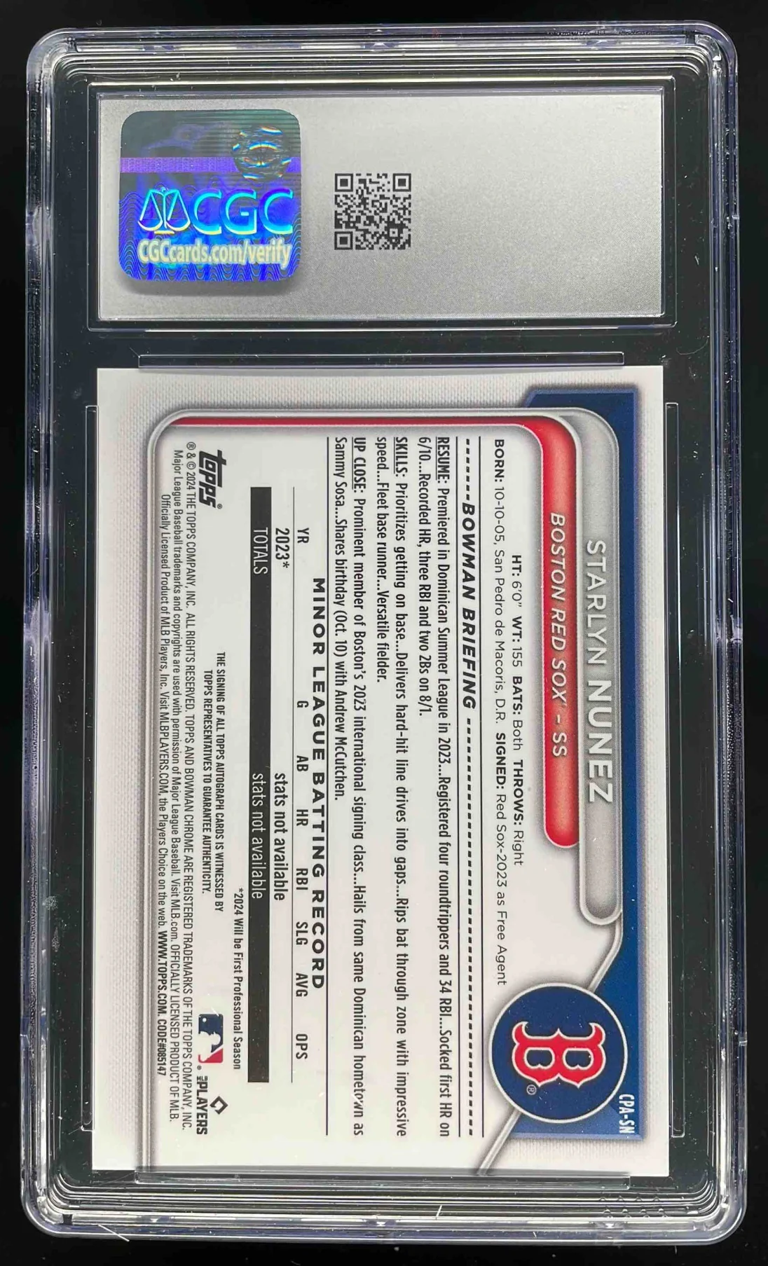 2024 Bowman Chrome Gold Refractor #CPA-SN Starlyn Nunez RC Auto /50 CGC 10 - Image 2
