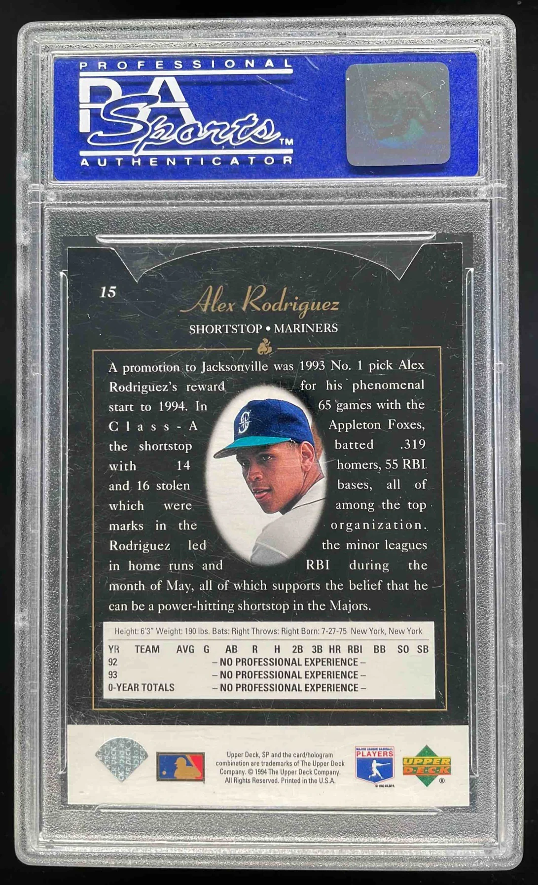 1994 SP Die Cut #15 Alex Rodriguez RC PSA 8 - Image 2