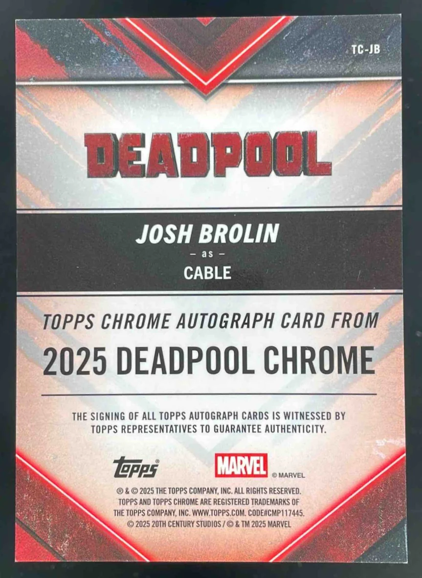 2025 Topps Chrome Deadpool Autographs Green Refractor Josh Brolin Cable Auto /99 - Image 2