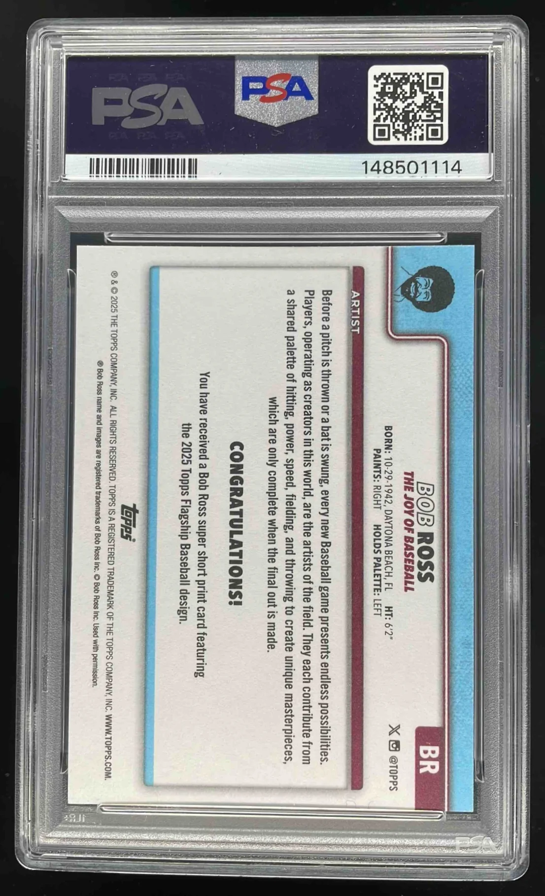2025 Topps Bob Ross: The Joy of Baseball SSP #BR Bob Ross PSA 10 - Image 2