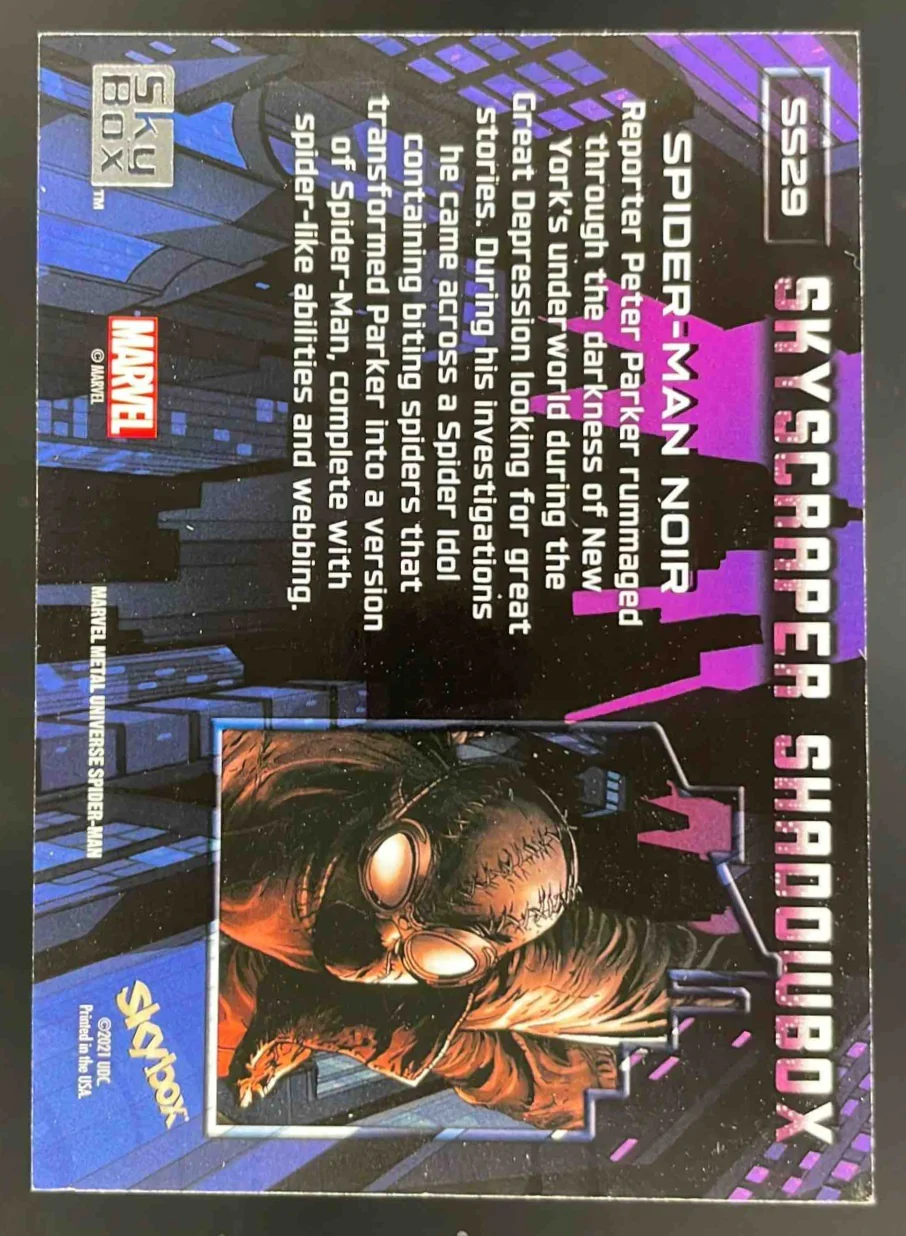 2021 Skybox Metal Universe Marvel Skyscraper Shadow Box #SS29 Spider-Man Noir - Image 2