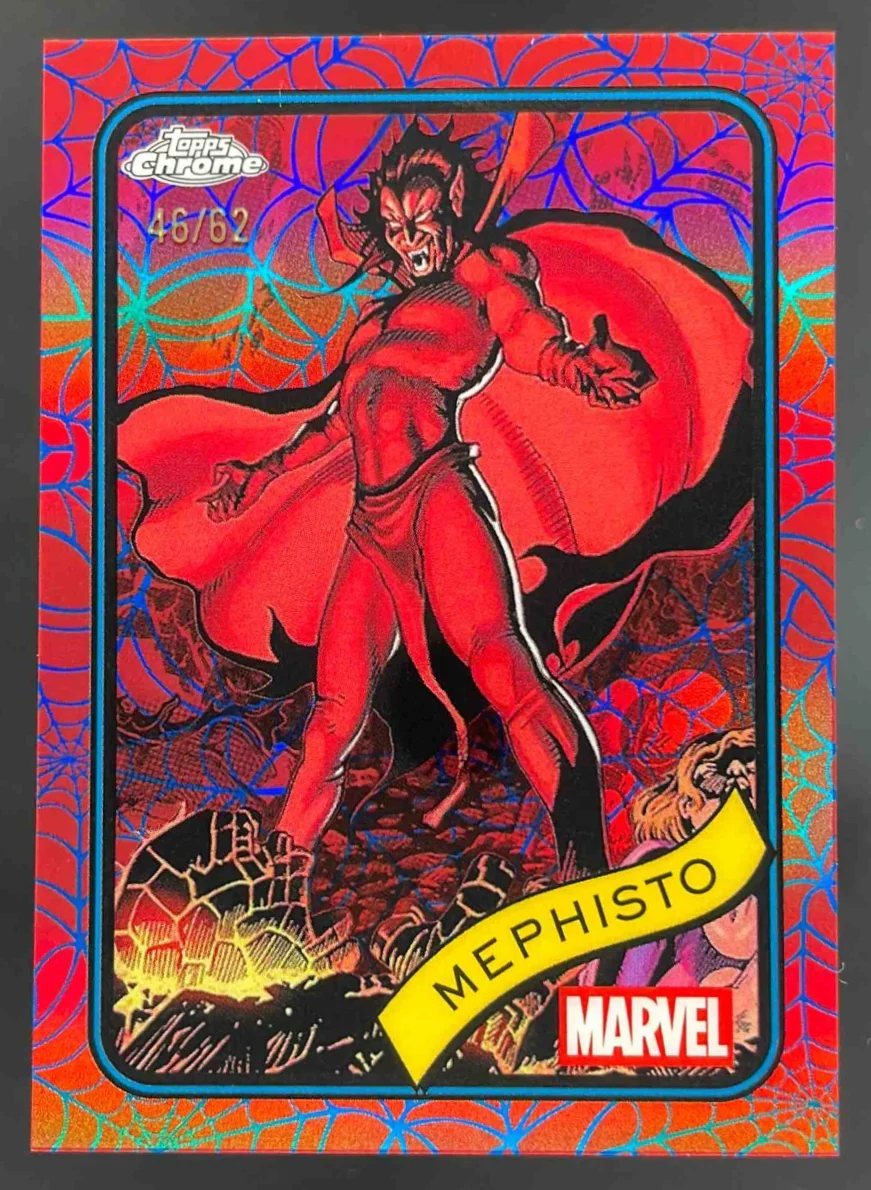 2025 Topps Chrome Marvel Blue & Red Spider Web Refractor #102 Mephisto /62