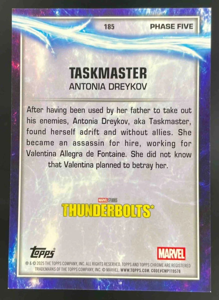 2025 Topps Chrome Marvel Studios Black Refractor #185 Taskmaster /10 - Image 2