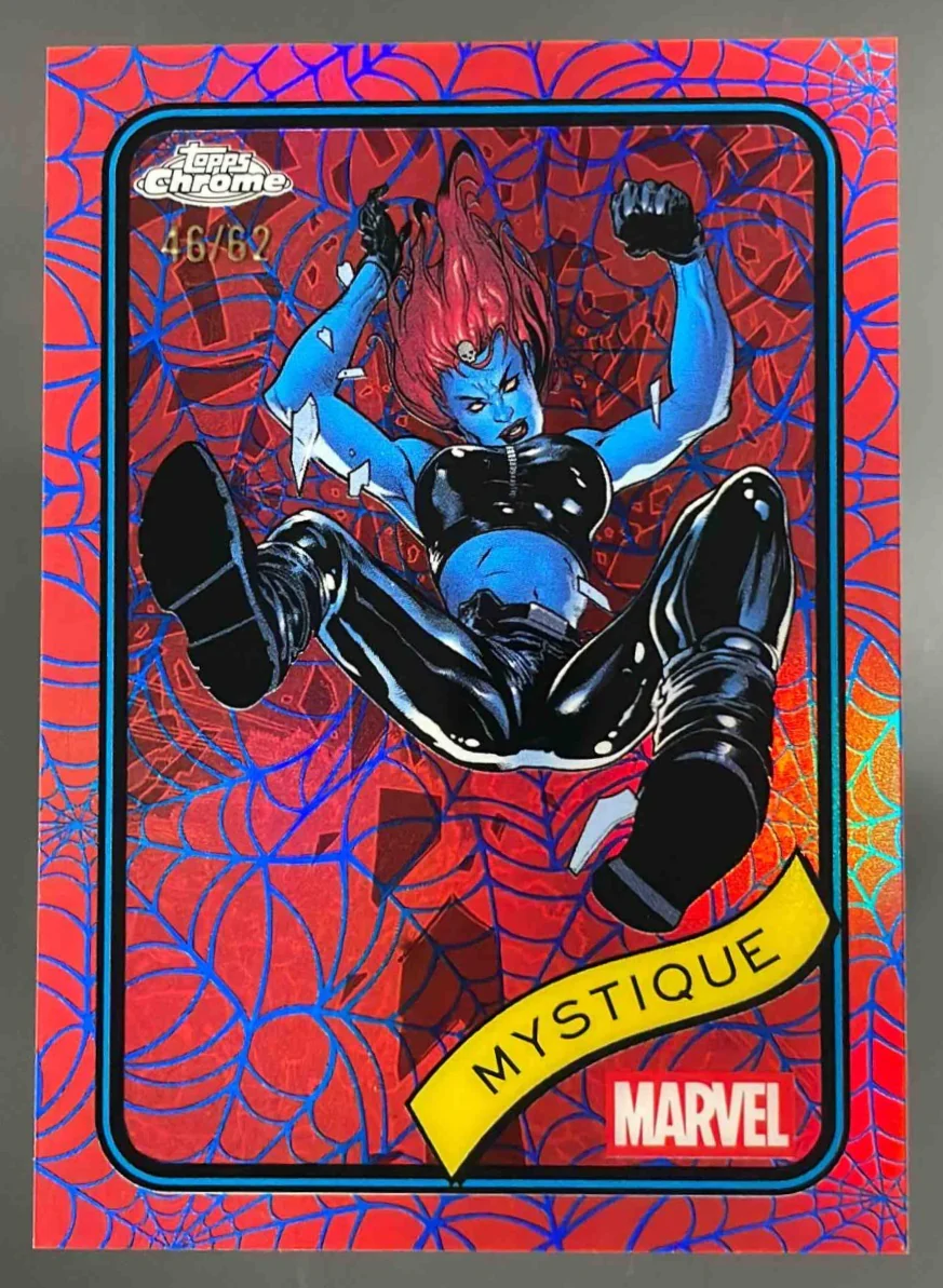 2025 Topps Chrome Marvel Blue & Red Spider Web Refractor #7 Mystique /62
